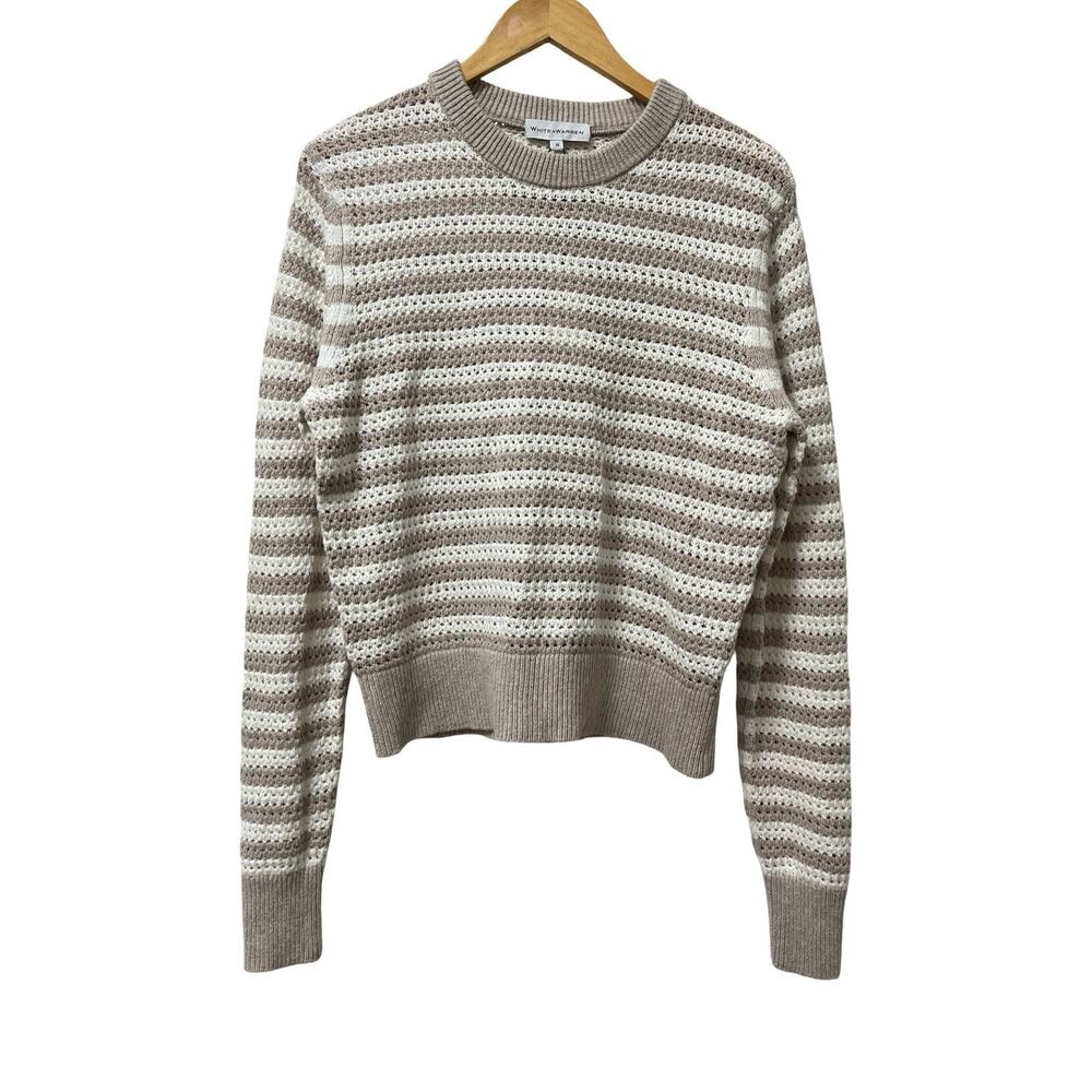 White + Warren Womens Cotton Linen Mesh Stripeβ Sweater Size M Neutral Beachy